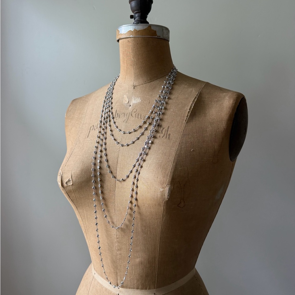 Kate Spade Multi-Strand Crystal Chain Statement Necklace Silver Tone